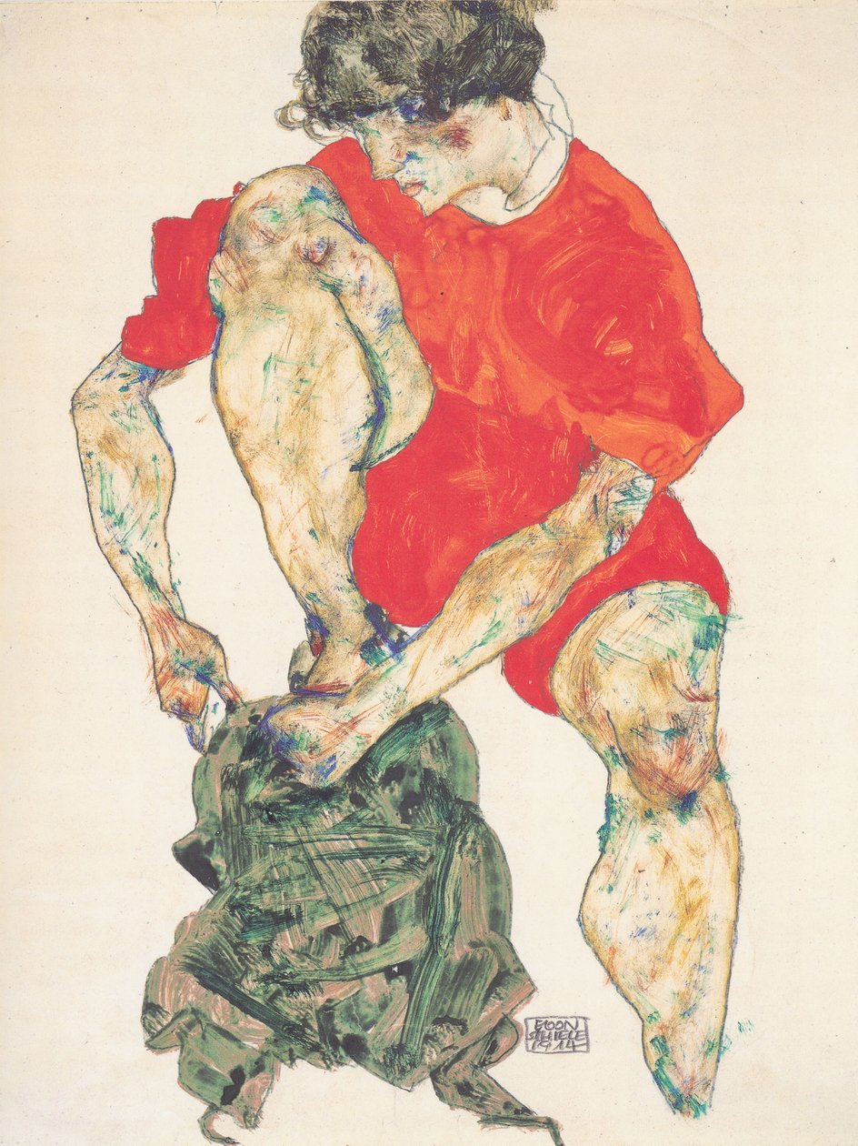 Ženský model v červeném rouchu od Egon Schiele