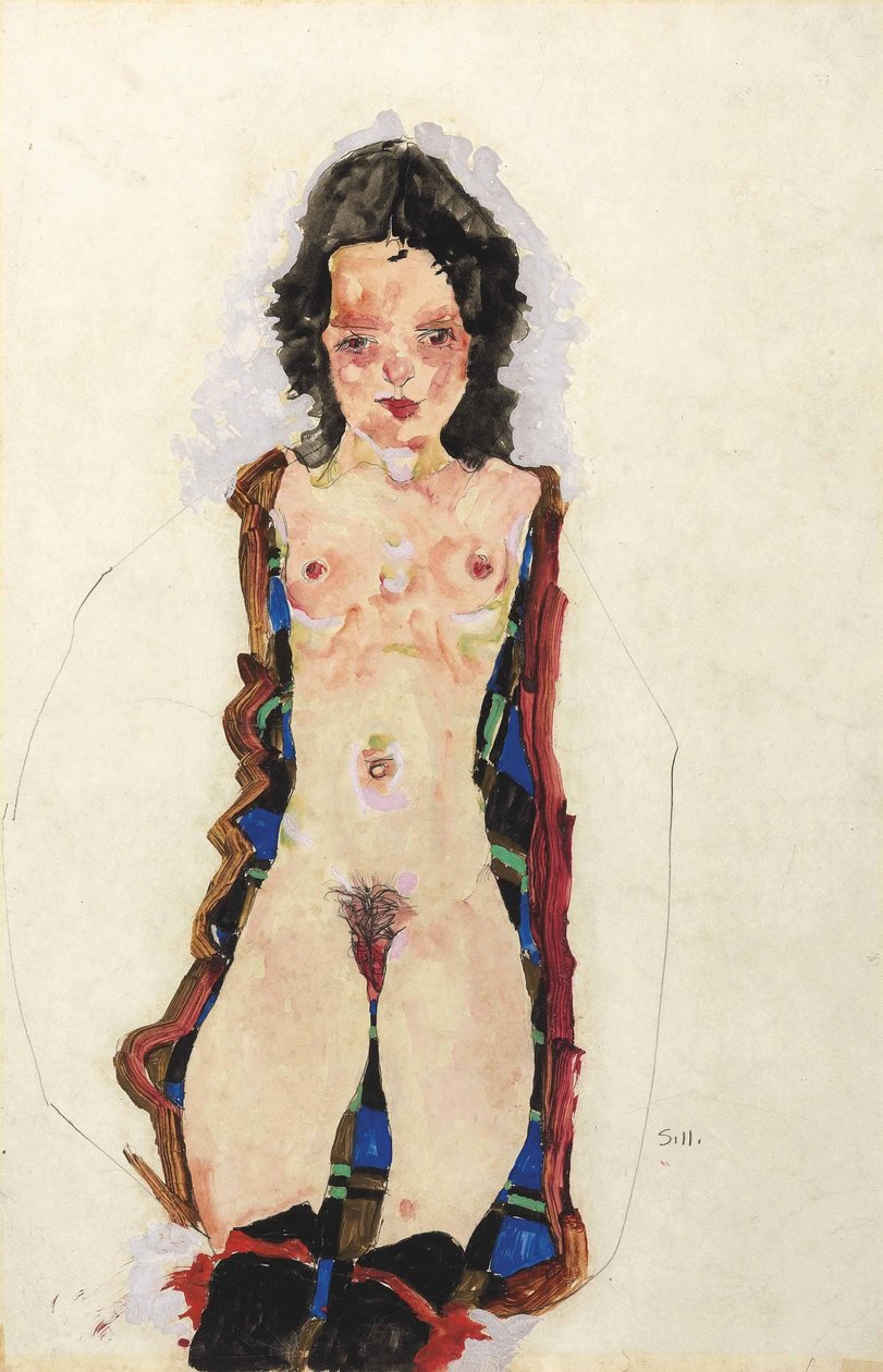 Akt s červenými podvazky od Egon Schiele