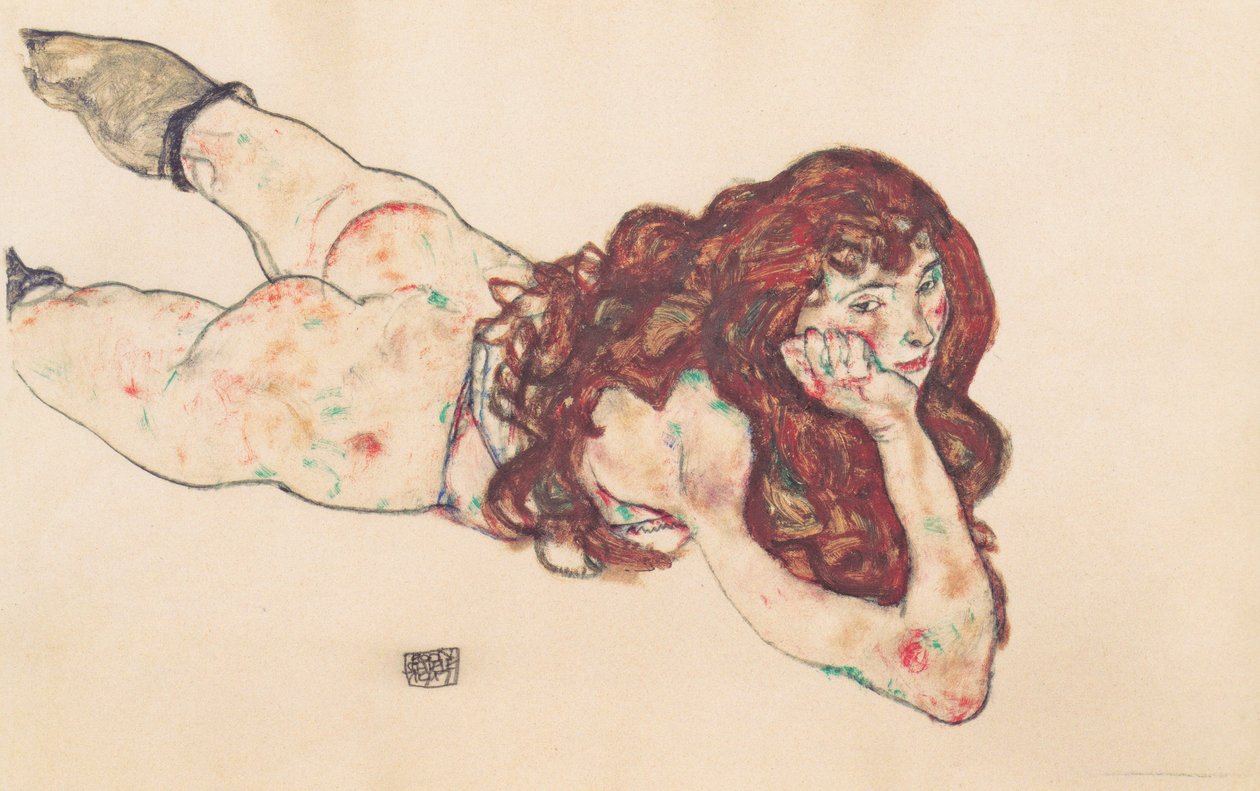 Nahá žena ležící na břiše od Egon Schiele