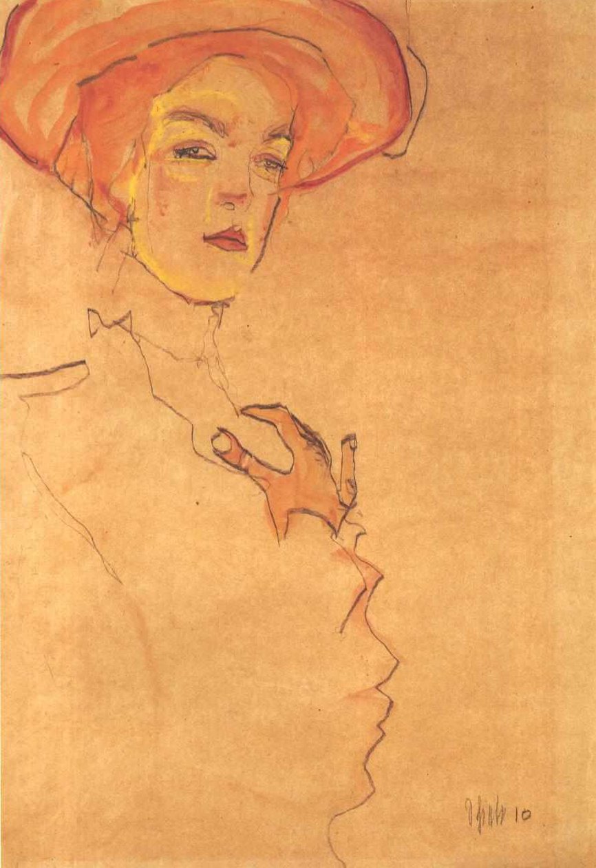 Portrét dámy v oranžovém klobouku od Egon Schiele