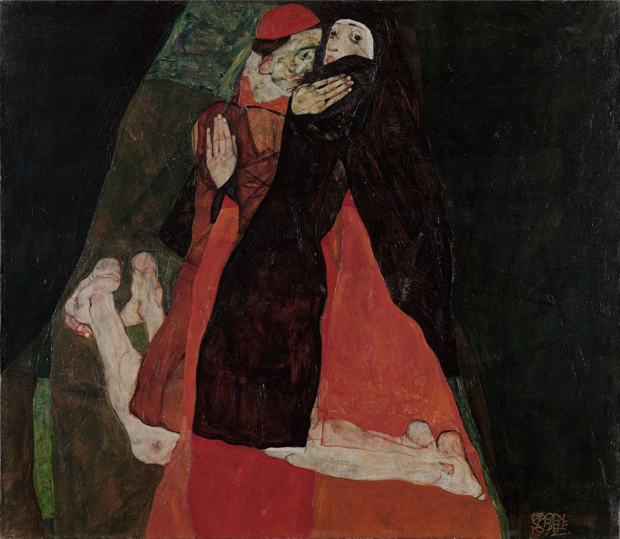 Kardinál a jeptiška (pohlazení) od Egon Schiele