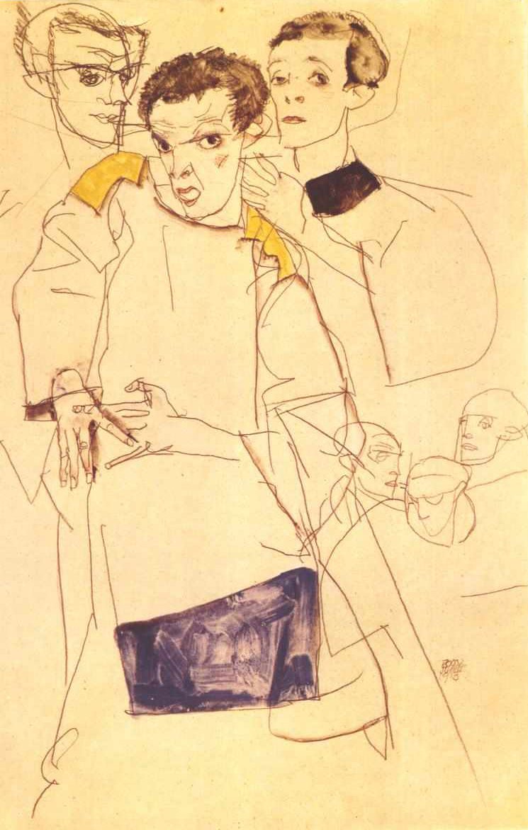 Trojitý autoportrét od Egon Schiele