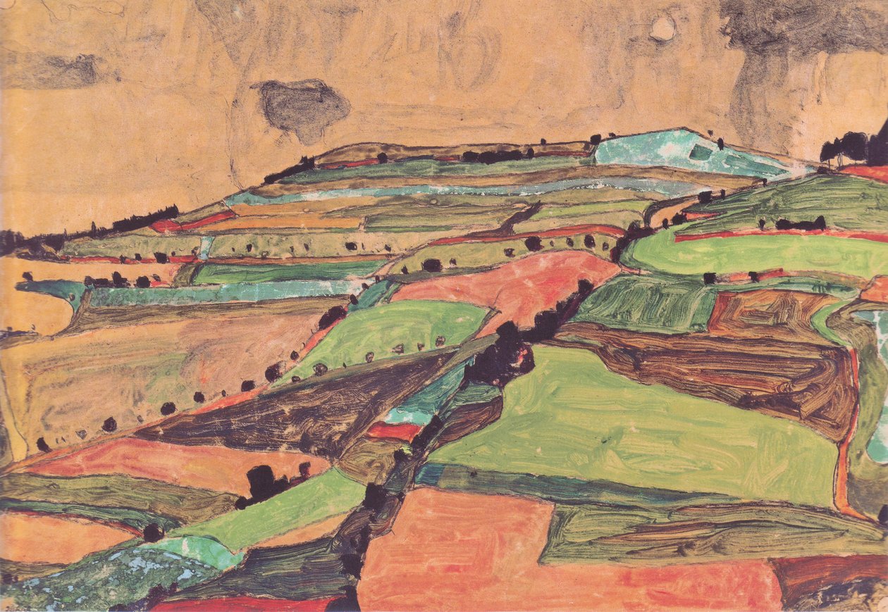 Polní krajina (Kreuzberg u Krumau) od Egon Schiele