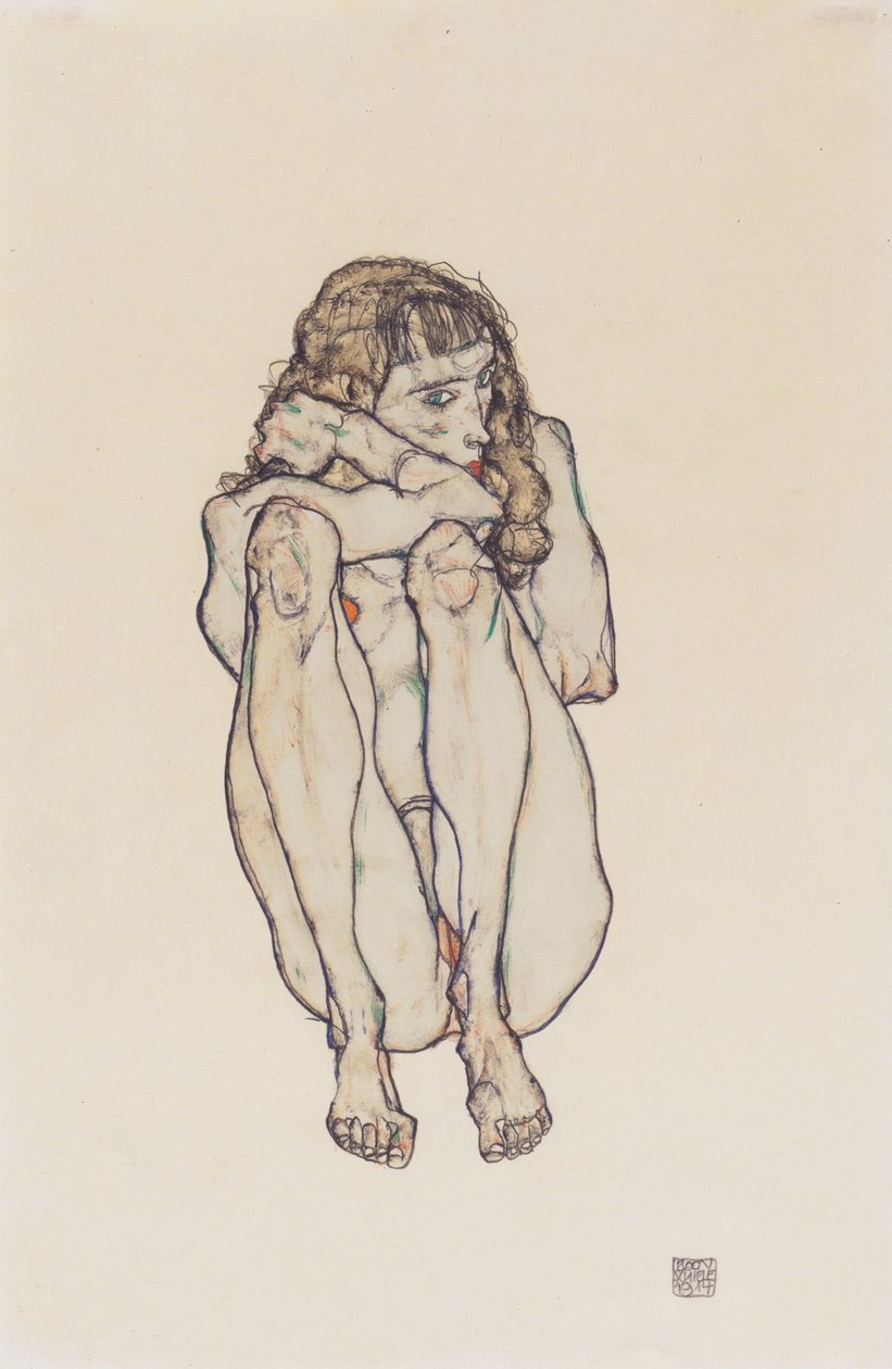 Dřepící ženská akt od Egon Schiele