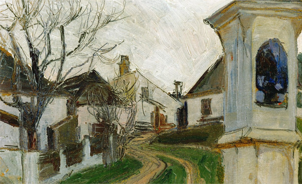 Holé stromy, domy a svatyně u cesty od Egon Schiele