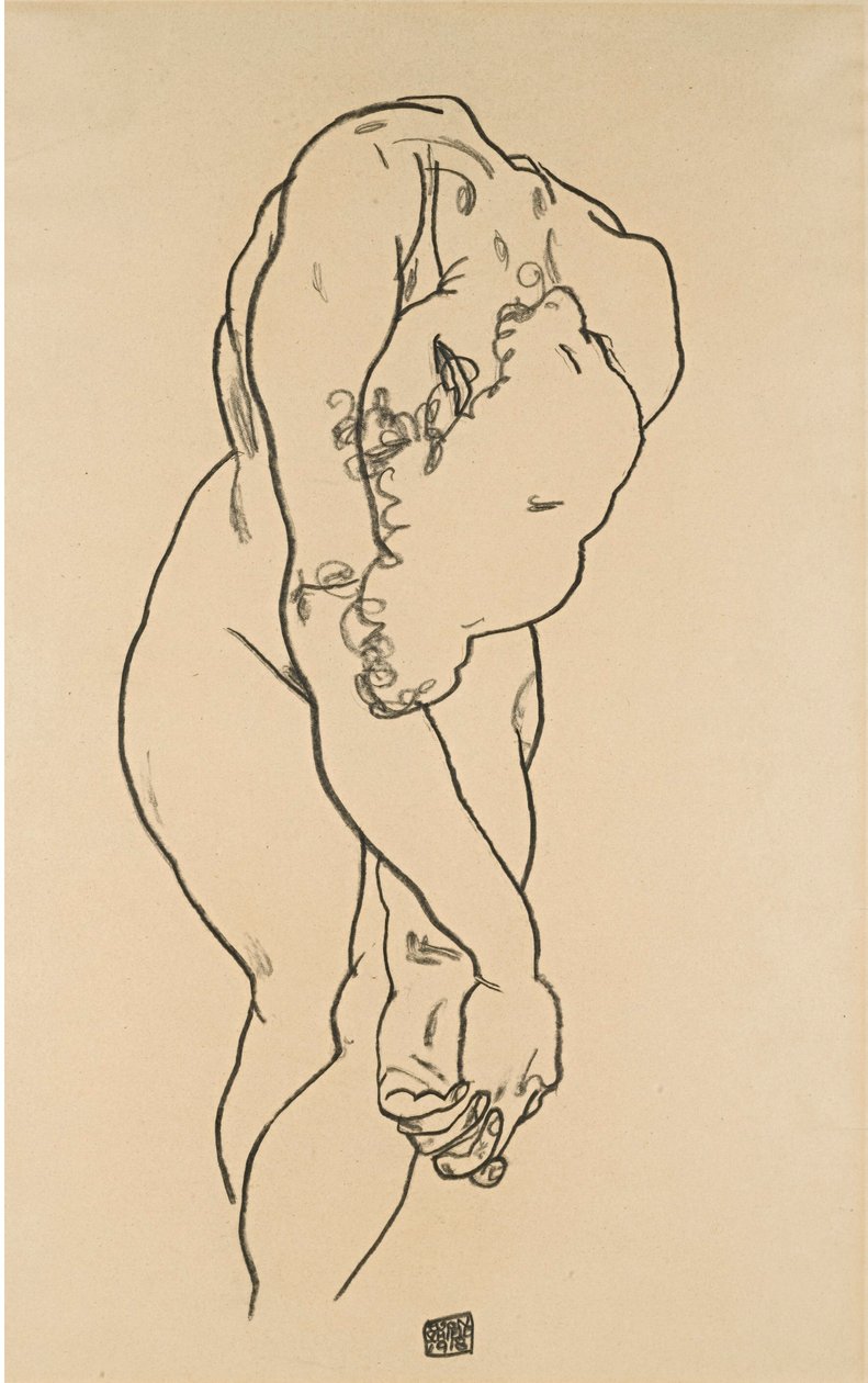 Skrčený akt se skloněnou hlavou od Egon Schiele