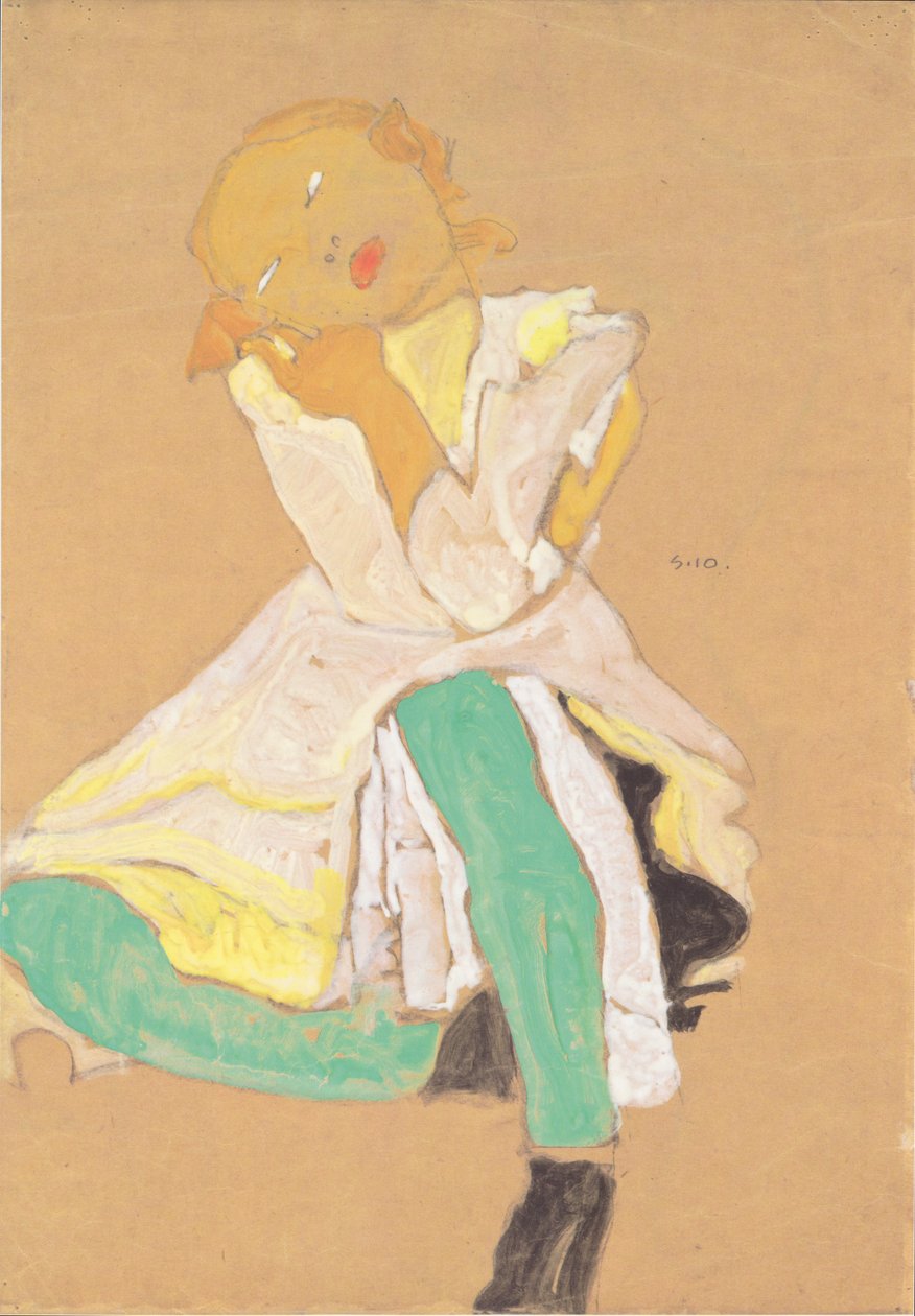 Přikrčená dívka od Egon Schiele
