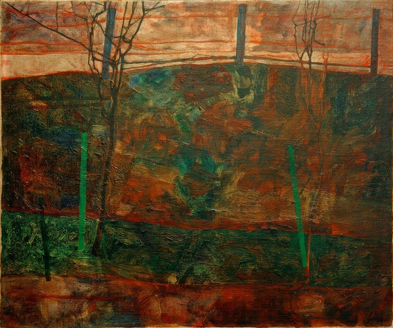 Krajina s červenou oblohou od Egon Schiele