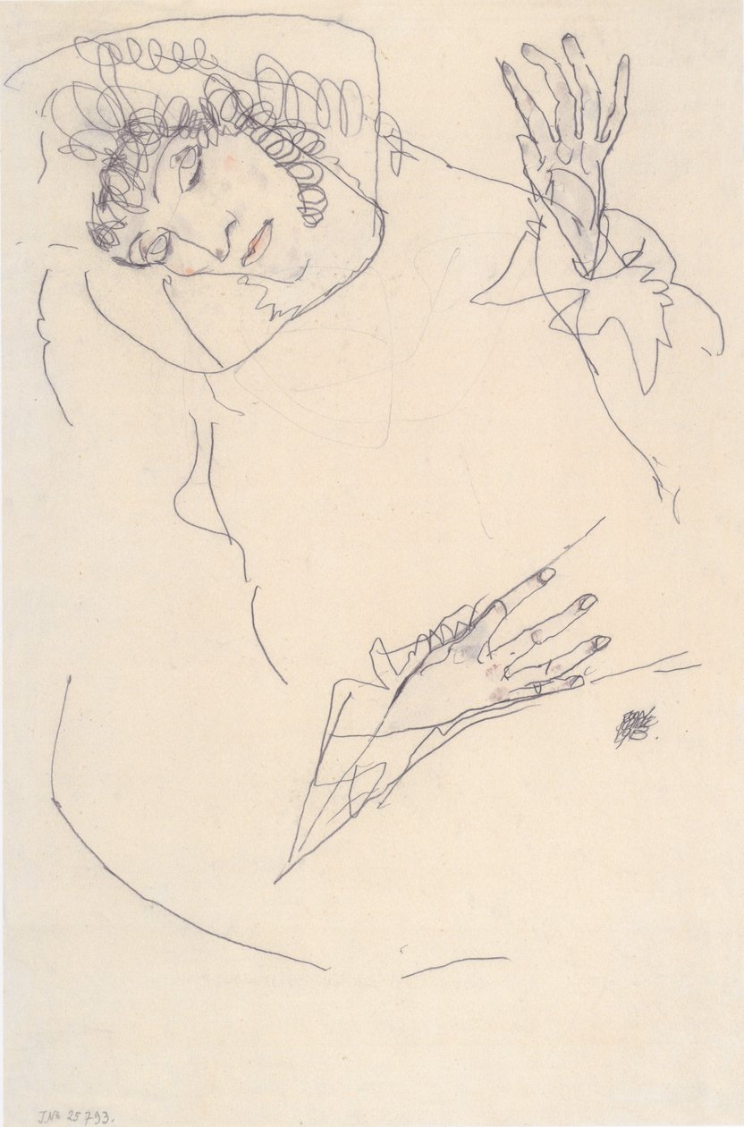 Žena ležící se skloněnou hlavou od Egon Schiele