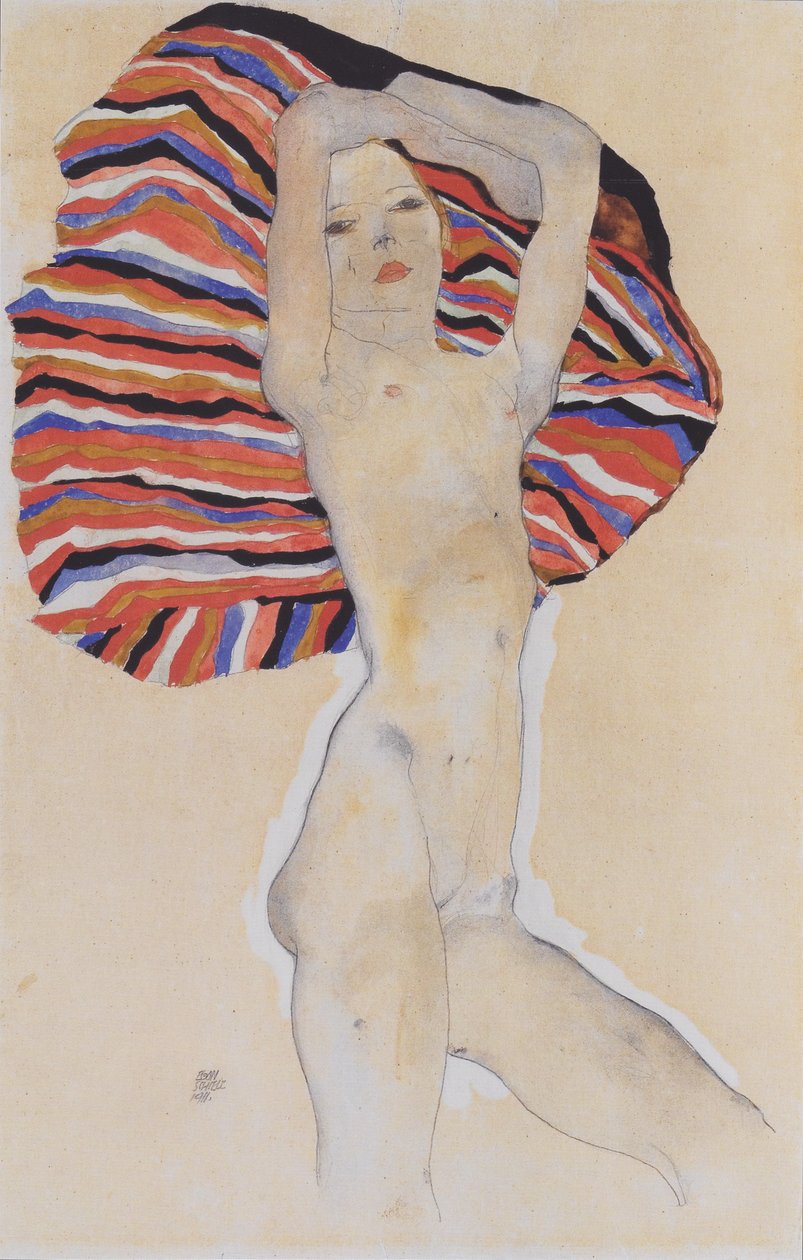 Nahá dívka proti barevné látky od Egon Schiele