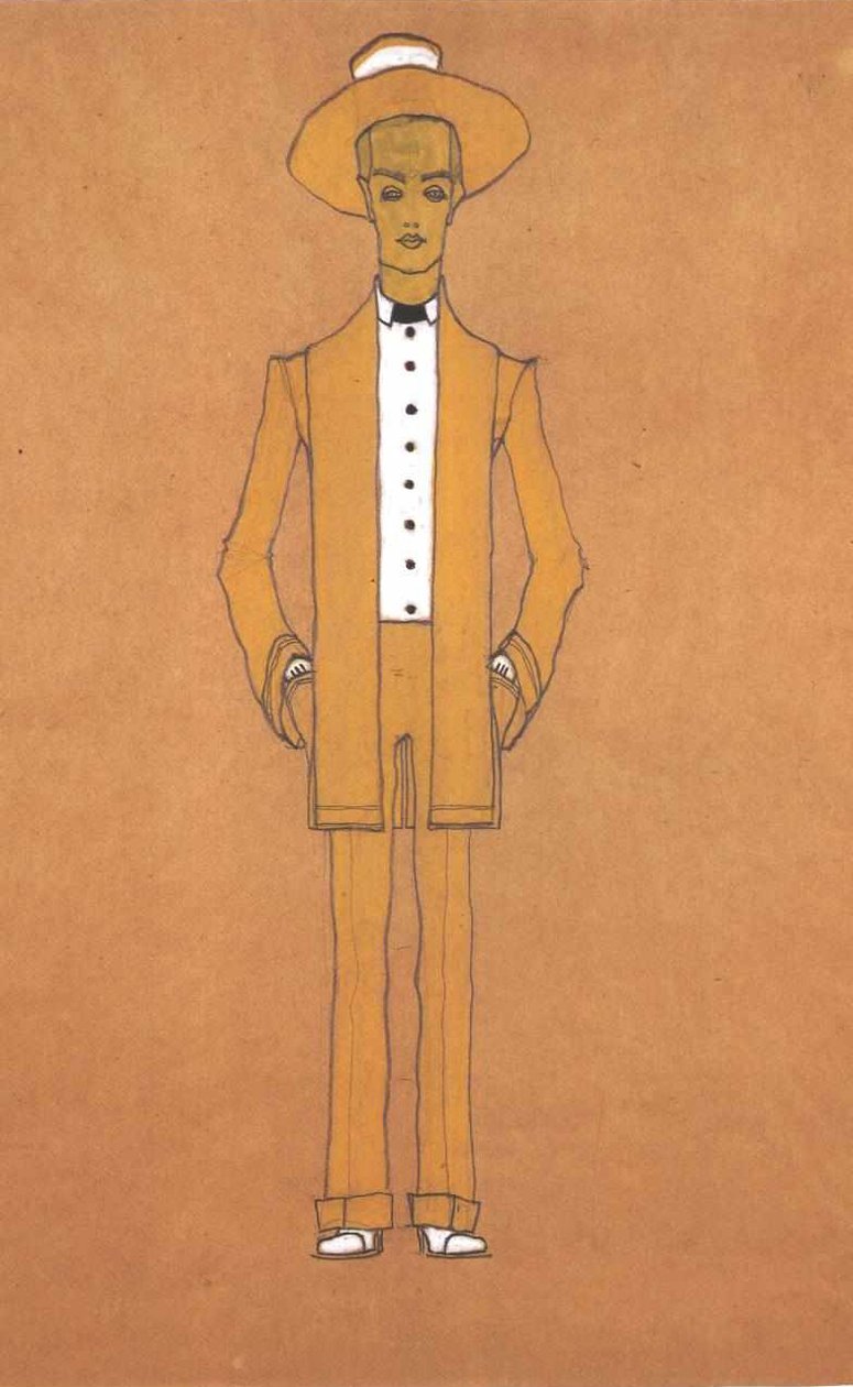 Módní design žlutý pouliční oblek od Egon Schiele