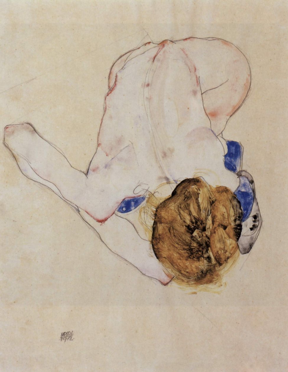 Nahá žena skloněná dopředu od Egon Schiele
