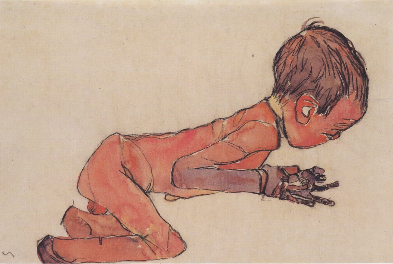 Novorozené dítě s nataženýma nohama od Egon Schiele