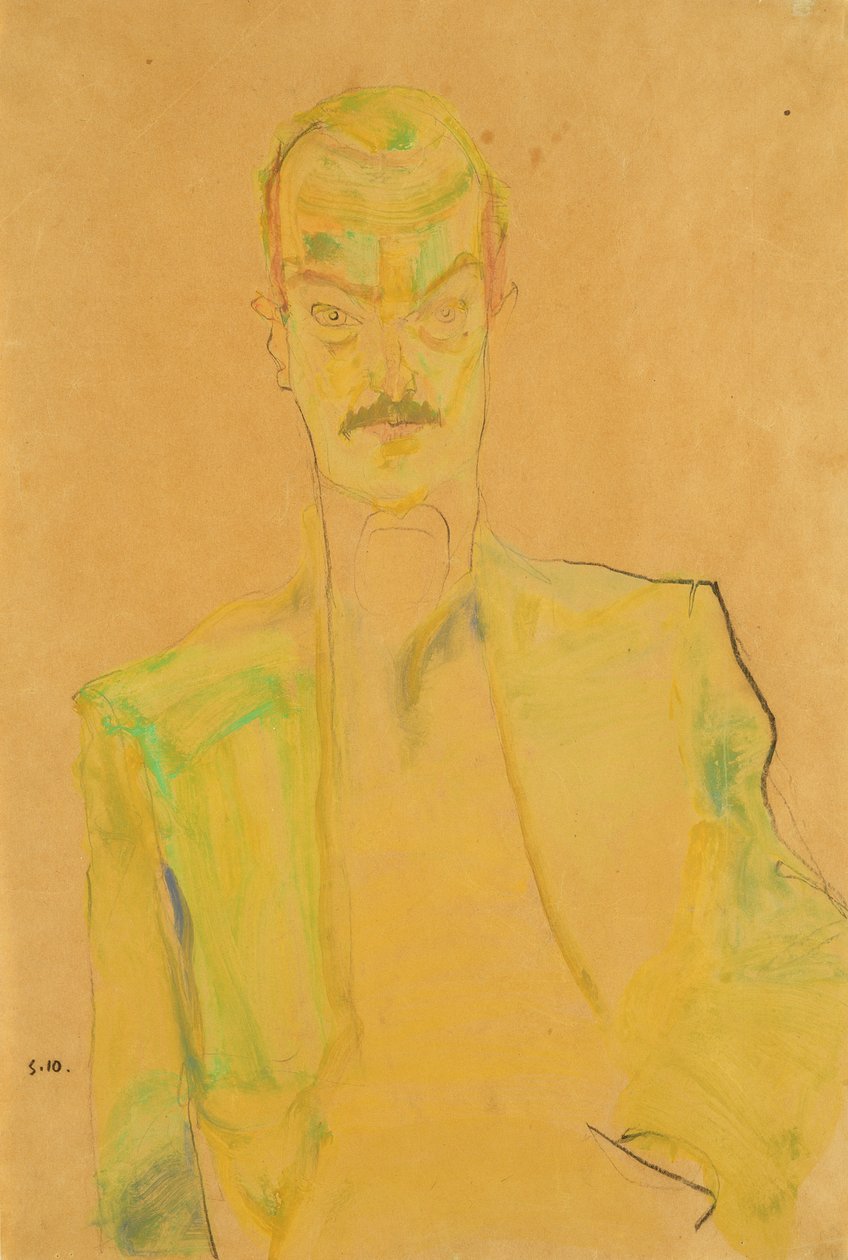 Portrét Arthura Roesslera, 1910 (wc a dřevěné uhlí na papíře) od Egon Schiele