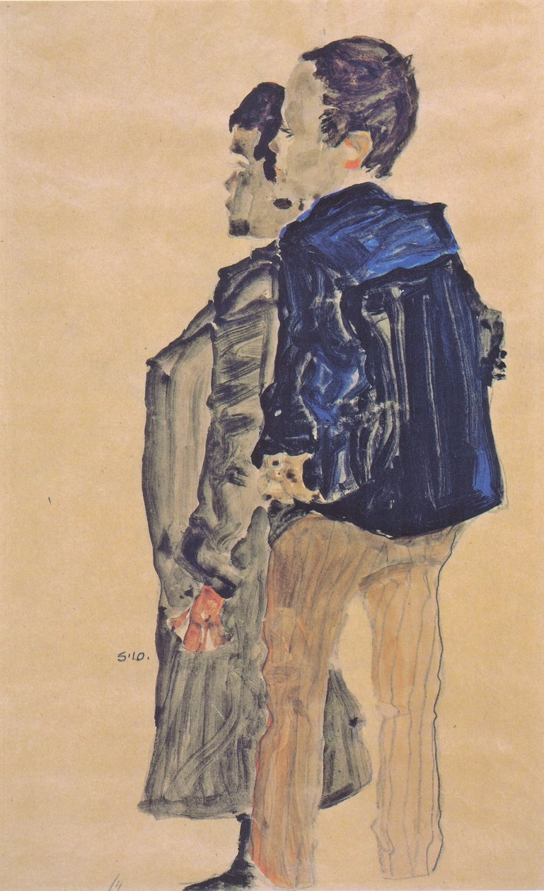Pohled zezadu na dva chlapce od Egon Schiele
