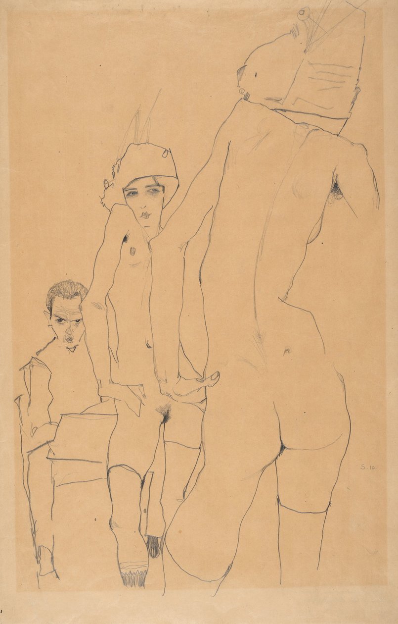 Schiele s nahým modelem před zrcadlem, 1910 od Egon Schiele