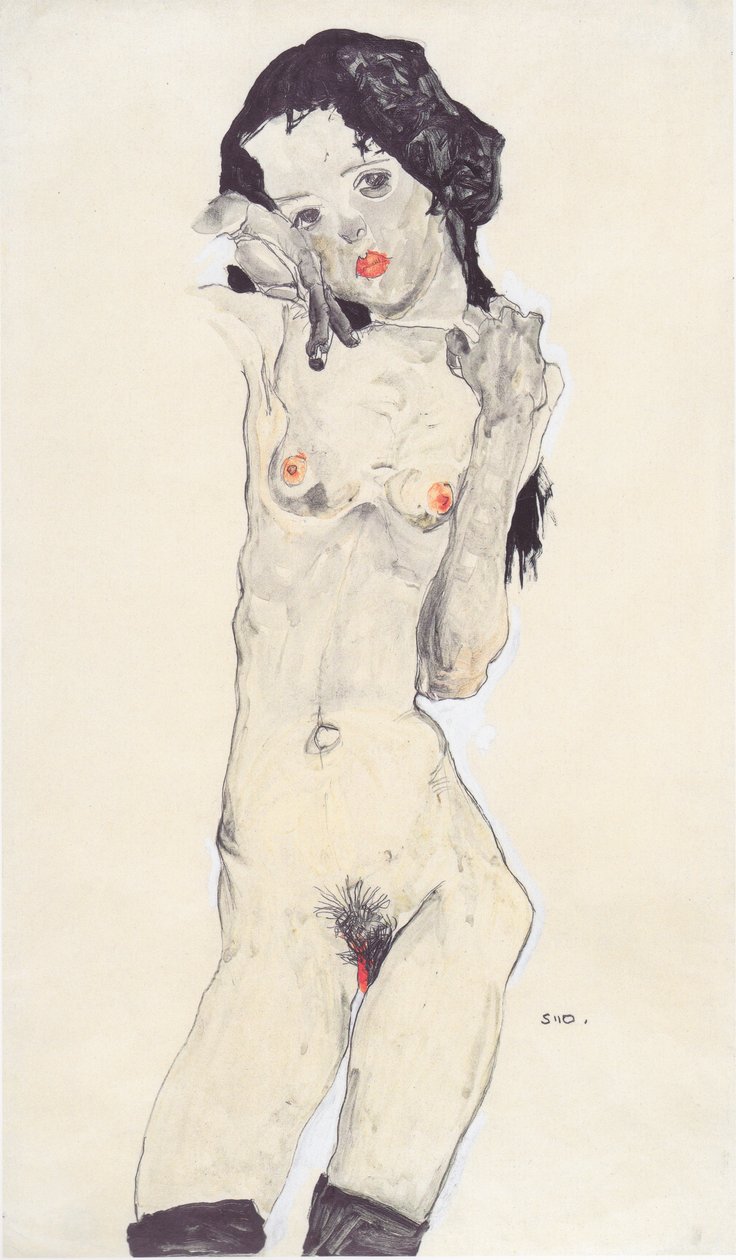 Akt černovlasé dívky od Egon Schiele
