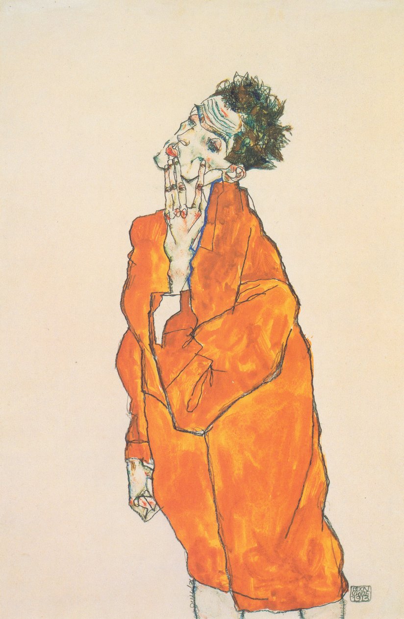 Autoportrét v oranžové bundě od Egon Schiele