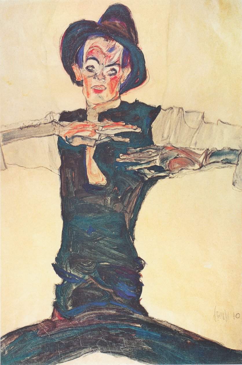 Autoportrét s hnědým kloboukem od Egon Schiele