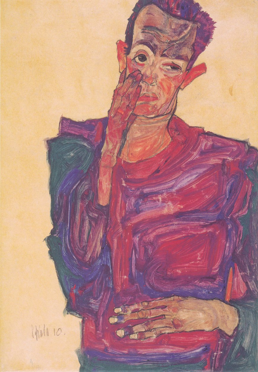 Autoportrét se staženým víčkem od Egon Schiele
