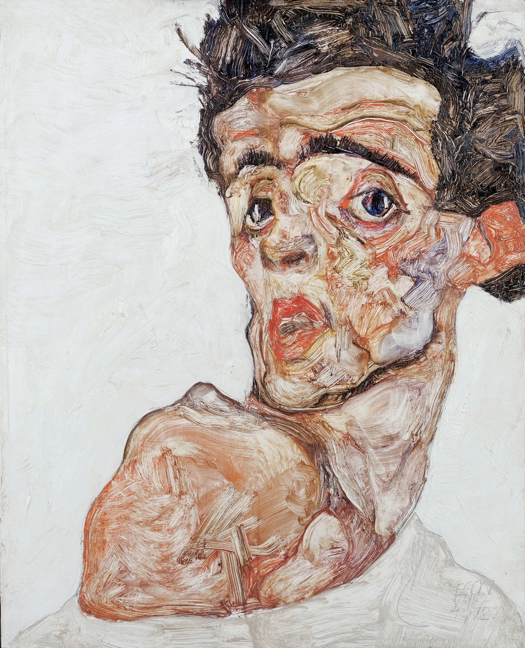 Autoportrét se zvednutým holým ramenem, 1912 od Egon Schiele