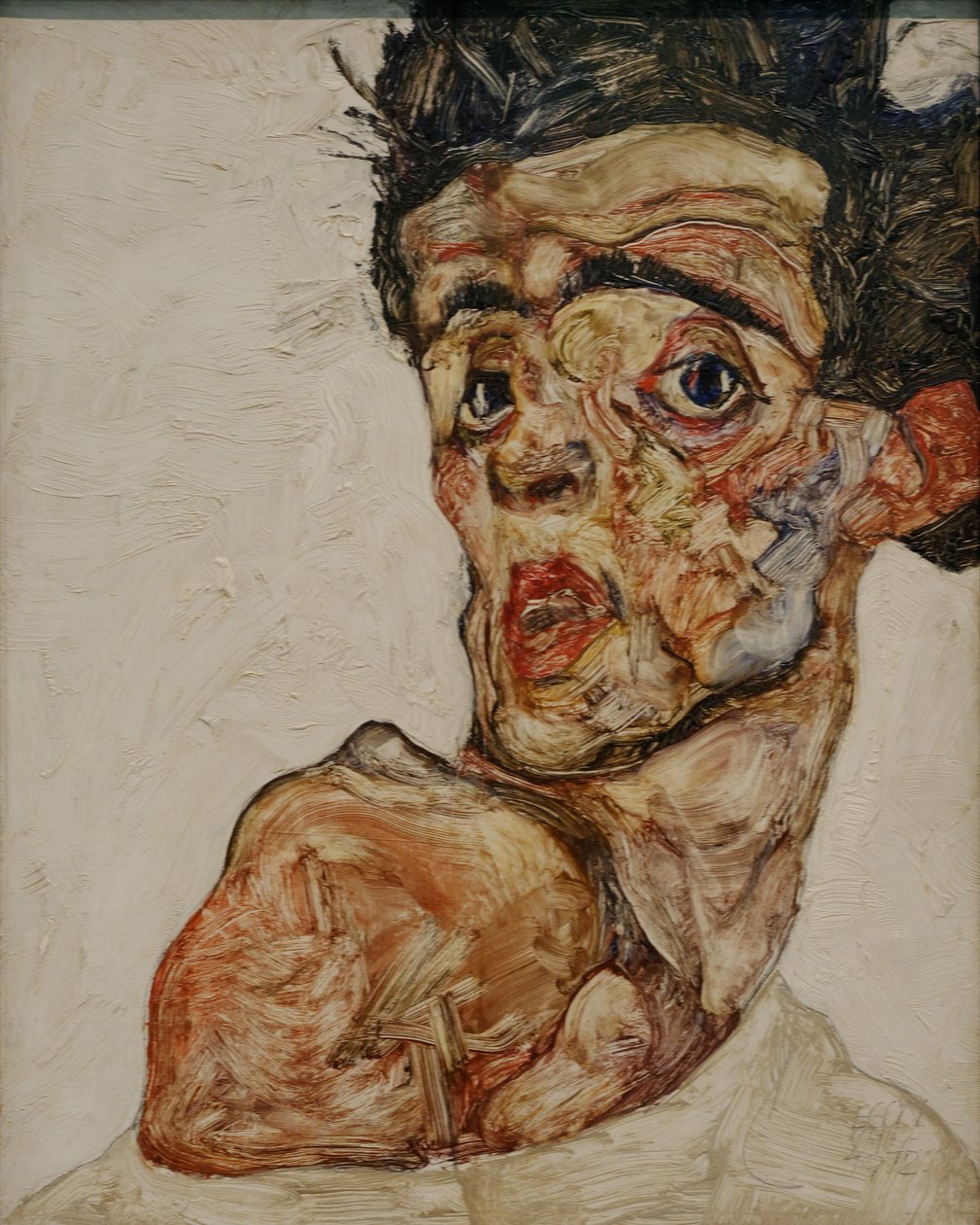 Autoportrét se zvednutým holým ramenem od Egon Schiele