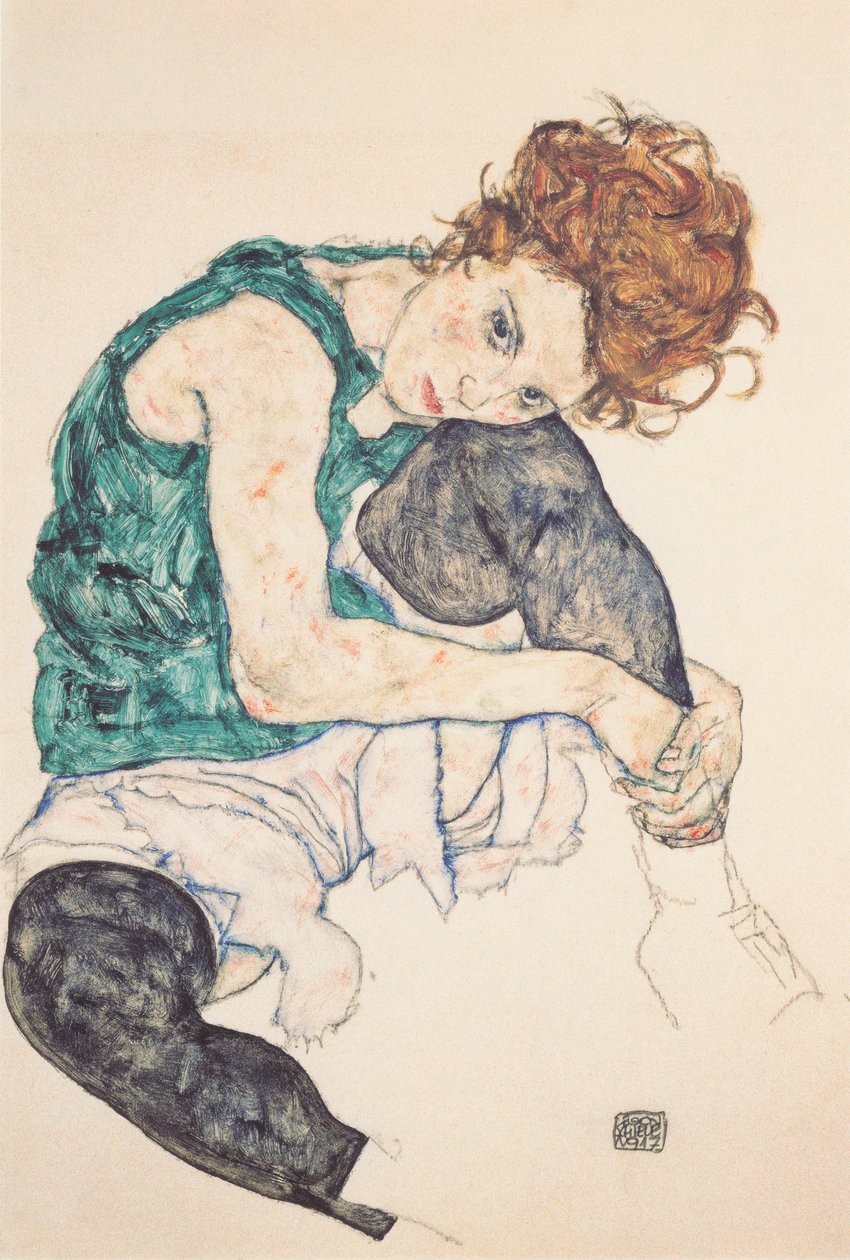 Sedící žena s koleny zvedl od Egon Schiele