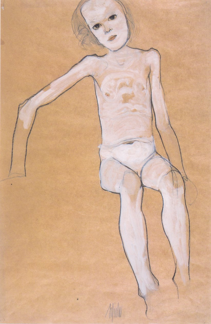 Sedící nahá dívka od Egon Schiele