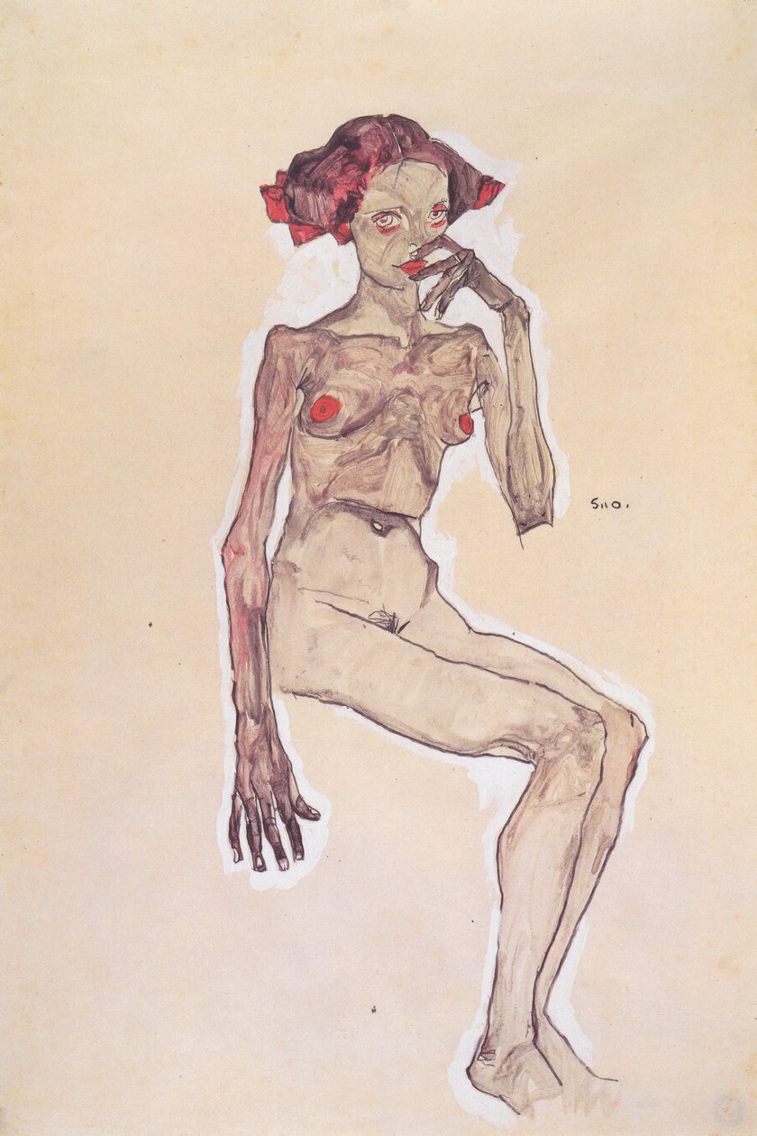 Sedící nahá dívka od Egon Schiele