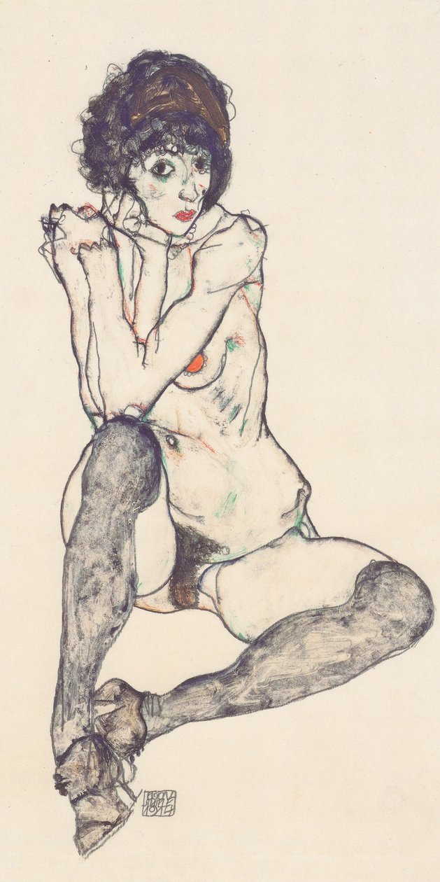Sedící nahá žena s opřenými lokty od Egon Schiele