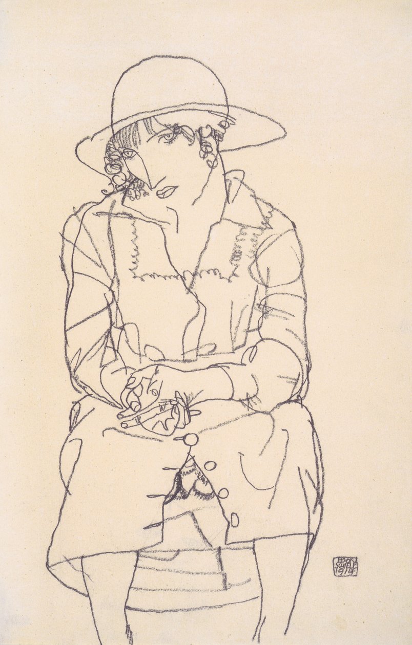 Sedící dívka v klobouku od Egon Schiele