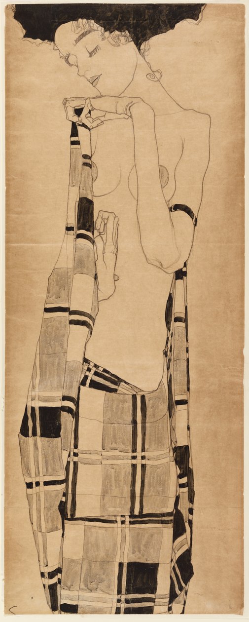 Stojící dívka, kolem 1908-09 (uhl a tempera na papíře) od Egon Schiele