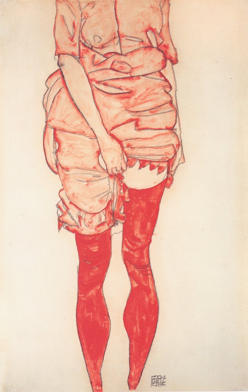 Stojící žena v červeném od Egon Schiele