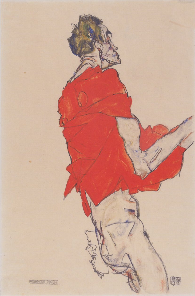 Stojící muž (sebevyjádření v červené košili) od Egon Schiele