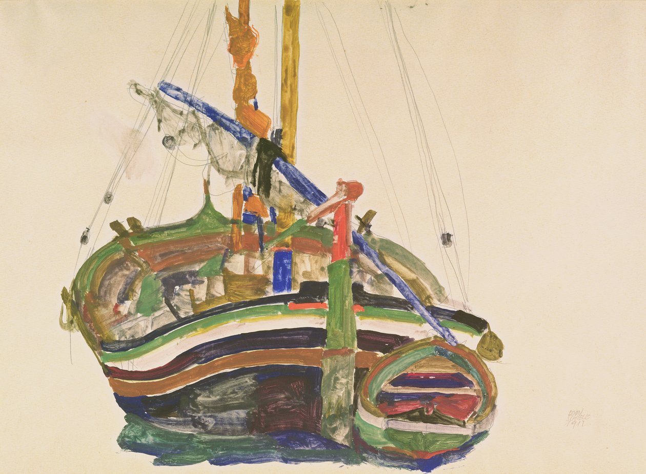 Rybářská loď Trieste, 1912 (tužka, wc a kvaš na papíře Strathmore Japan) od Egon Schiele