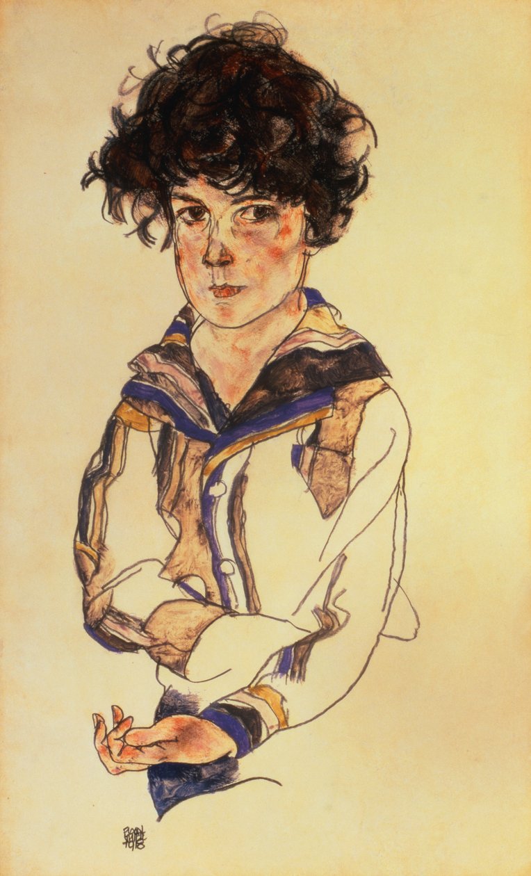 Young Boy, 1918 (tužka, wc a kvaš na papíře) od Egon Schiele