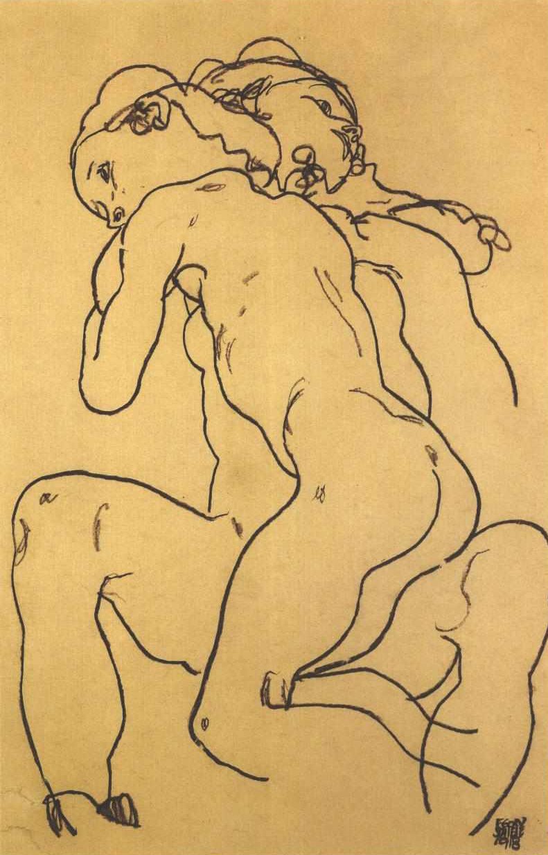 Dvě akty dívek, které se objímaly od Egon Schiele