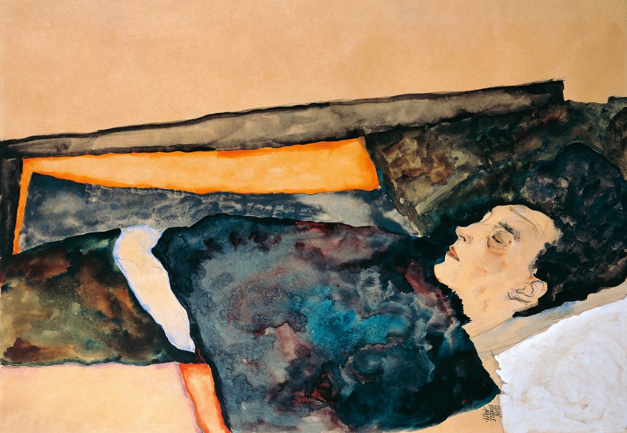 Umělcova matka spí (tužka a akvarel) od Egon Schiele