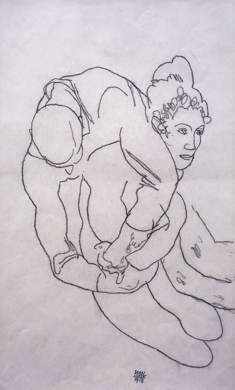 Být v objetí; Umarmende, 1918 od Egon Schiele