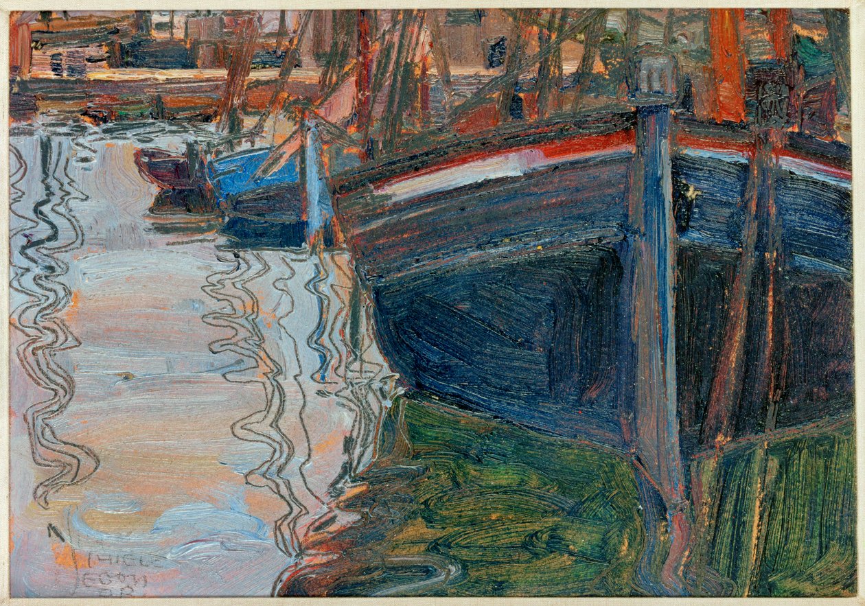 Boats, sich im Wasser spiegelnd [Lodě mrrored in the ... od Egon Schiele