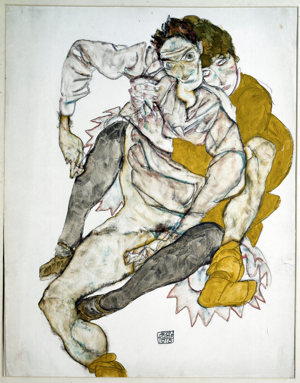 Pár sedí. Kresba Egona Schieleho od Egon Schiele