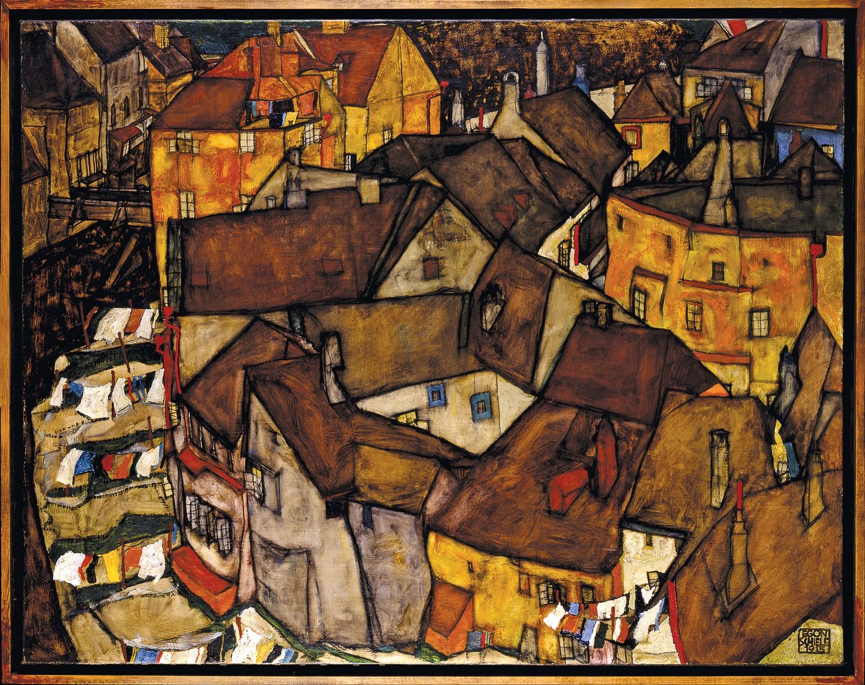 Půlměsíc, Krumau (nyní Český Krumlov, Československo) - Půlměsíc, Krumau (Malé město V), od Schieleho, Egona (1890-1918). olej na plátně od Egon Schiele