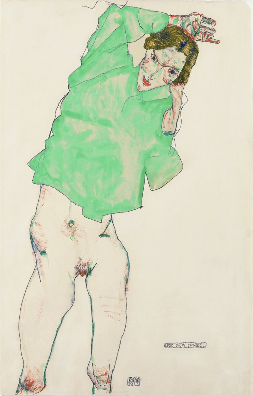 Devant le miroir - Před zrcadlem par Schiele, Egon (1890-1918). Tužka, Kvaš na papíře, rozměr : 48,3x32,1 od Egon Schiele