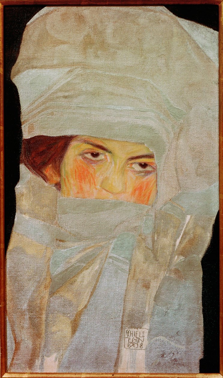 Umělcova sestra Melanie se stříbrnými šátky ... od Egon Schiele