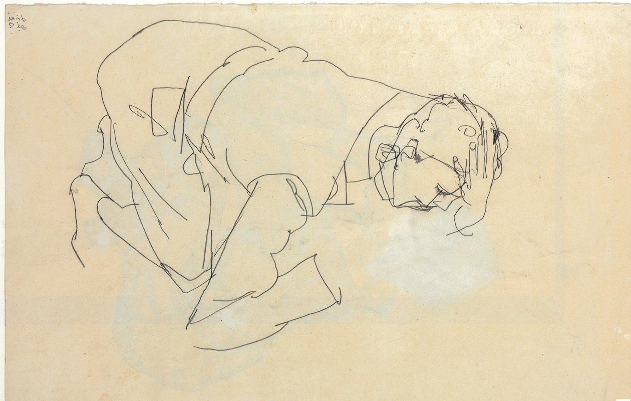 Erich Lederer z profilu, ruka na hlavě, 1912 od Egon Schiele