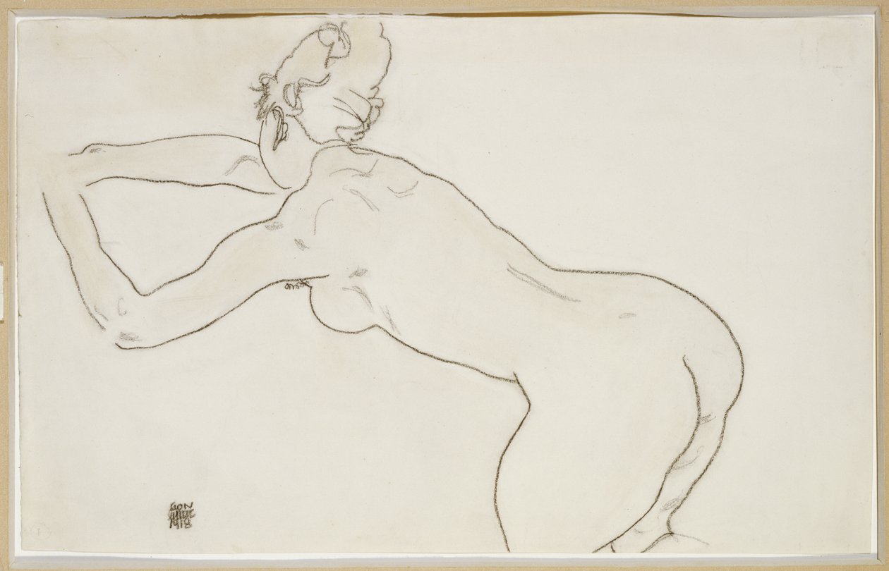 Ženský akt klečící a předklánějící se doleva, 1918 od Egon Schiele