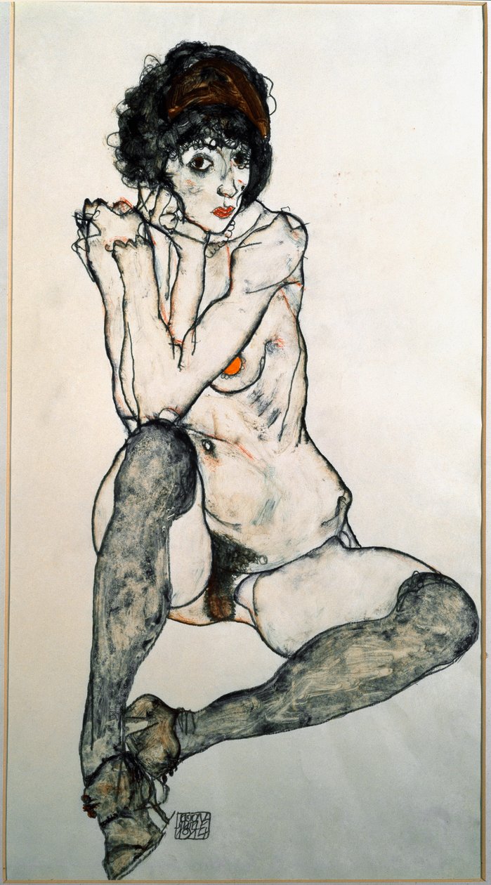 Akvarel sedící akvarel od Egona Schieleho (1890-1918) 1914 Rozměr 48,3 x 32 cm Vídeňská grafická sbírka Albertina od Egon Schiele