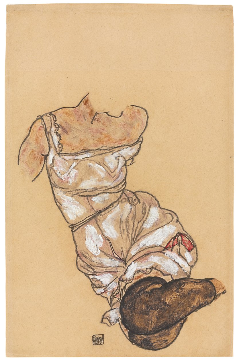 Ženské torzo ve spodním prádle a černých punčochách; Ženské torzo ve spodním prádle a černých punčochách, 1917 od Egon Schiele