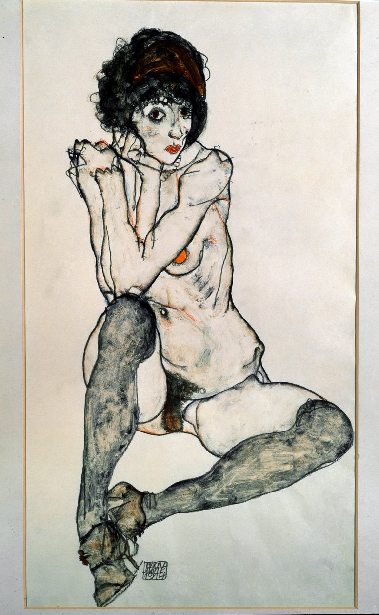 Sedí nahá žena. Kresba Egona Schieleho od Egon Schiele