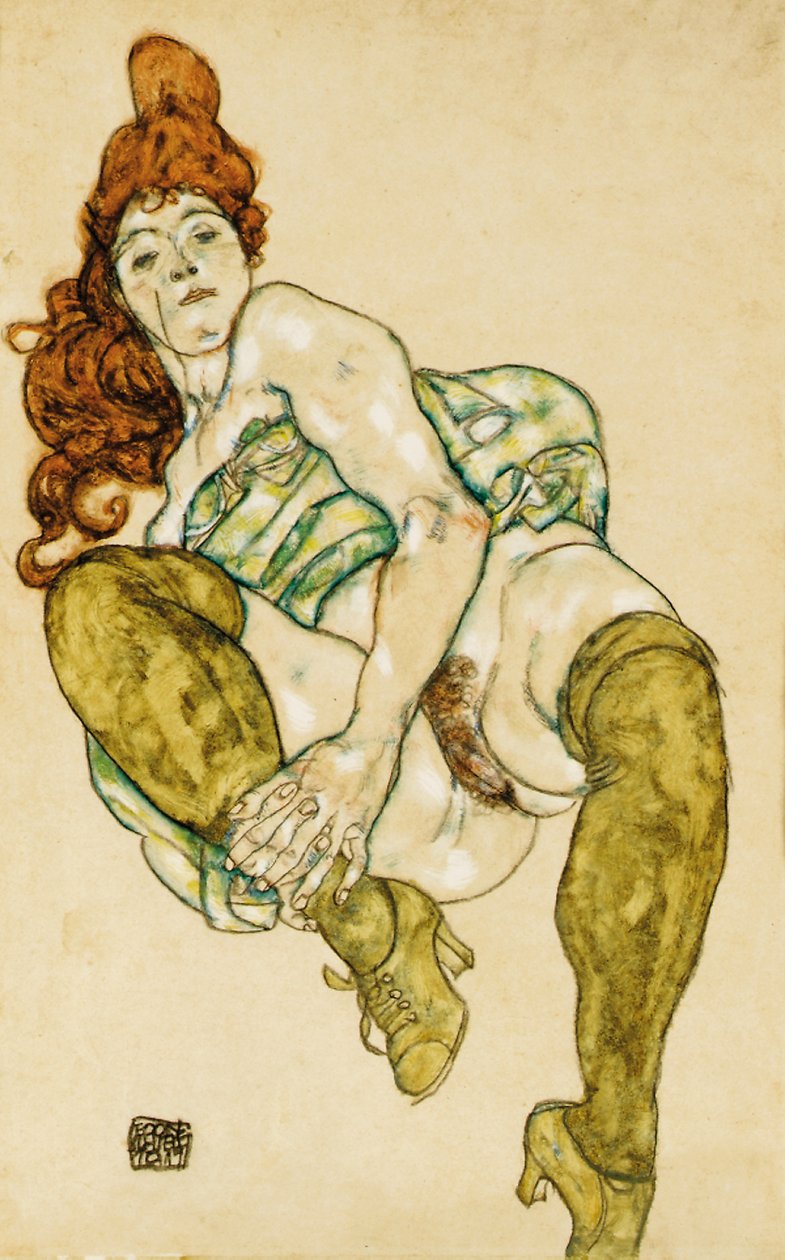 Ženský akt zapínající pravou nohu, 1917 od Egon Schiele